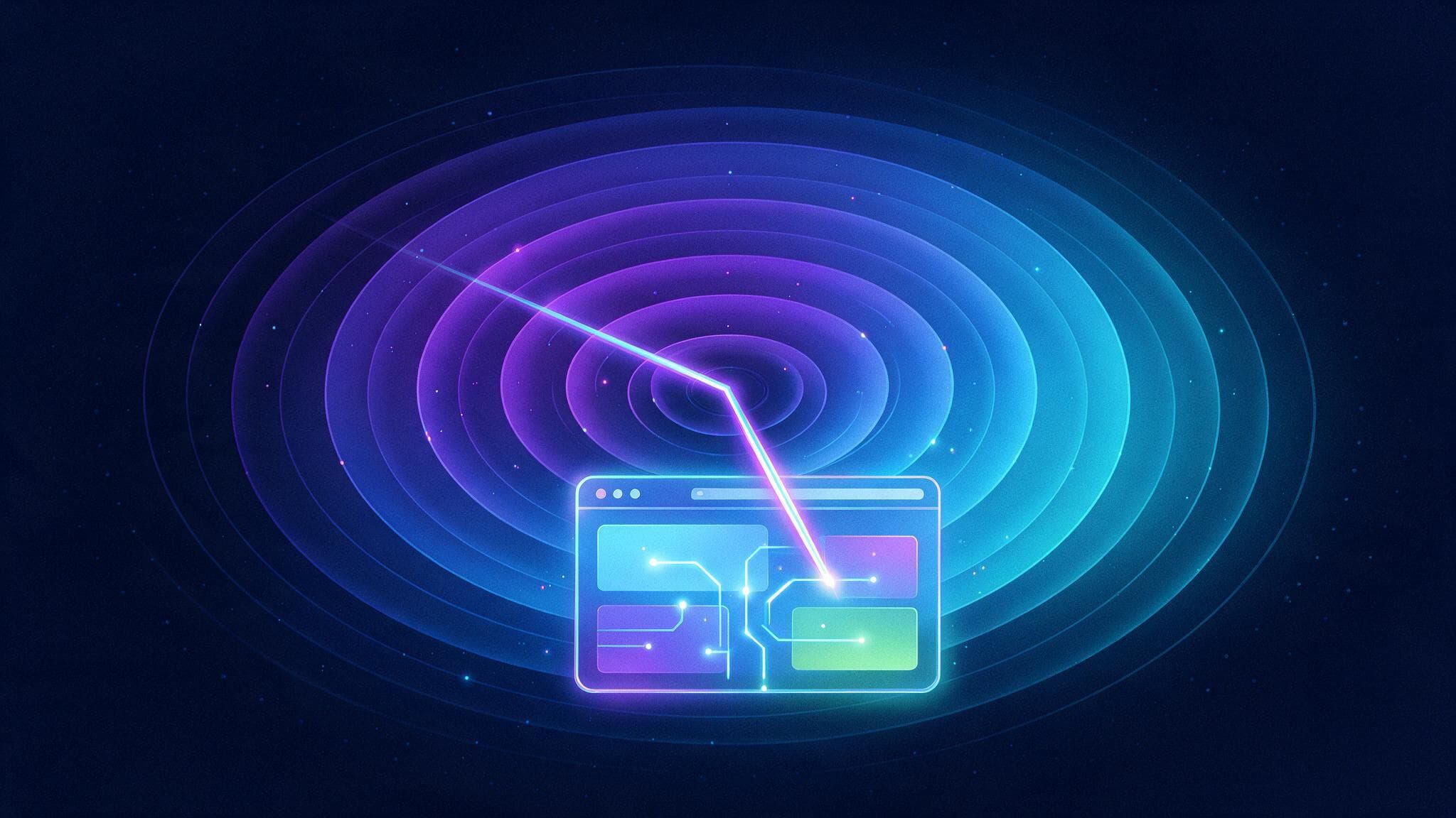 Abstract illustration of a radar scanning a glowing website interface
